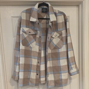 Plaid Tan and Blue Women's Jacket
